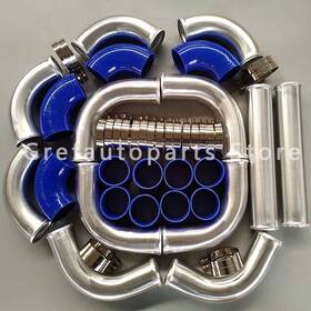 Gpi Racing T7h6 2.5 Inch 64mm Universal Aluminum Intercooler Turbo Pipe Piping Kit Blue Hose Clamps