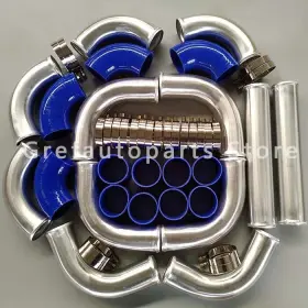 T7h6 Gpi Racing 2.5 Inch 64mm Universal Aluminum Intercooler Turbo Pipe Piping Kit Blue Hose Clamps