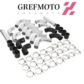 03csg001abl Grefmoto 2.25 Inch Aluminum Universal Intercooler Turbo Piping Black Hose T-clamp