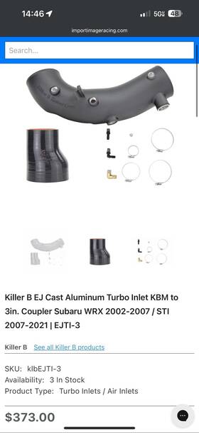Killer B Motorsport Ejti-84 Hard Cast Turbo Inlet With 3 In Coupler For Fp Fits 02-07 Wrx / 04-21 Sti