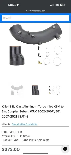Ejti-84 Killer B Motorsport Hard Cast Turbo Inlet With 3 In Coupler For Fp Fits 02-07 Wrx / 04-21 Sti
