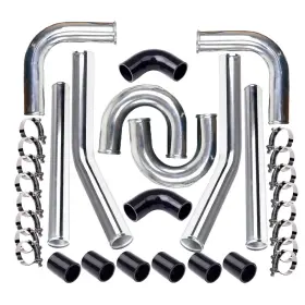 Ap-331101-3767 Leadzm 2.5 Inch Aluminum Turbo Intercooler Piping Kit Black Elbow Hose Bolt Clamps Universal