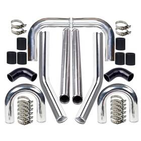 Leadzm Eb-331101-3767 2.5 Inch Aluminum Turbo Intercooler Piping Kit With Black Elbow Hose And Bolt Clamps