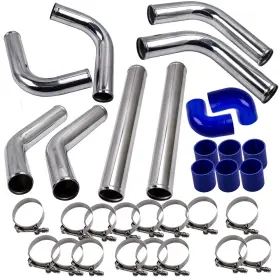 Eho76b Maxpeedingrods Universal 2.5 Inch Aluminum Intercooler Piping Tube Kit Silicone Hose Clamps