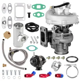 Urks8a Maxpeedingrods T3 T04e Turbo Kit V-band 4 Bolt Hp Internal Wastegate Oil Return Feed Line Bov