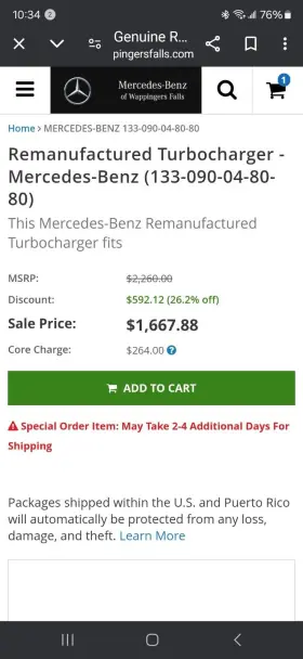 133-090-04-80-80 Mercedes-benz Genuine Remanufactured Turbocharger