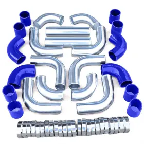 Autop1474 Moto 12pcs 2.5 Inch Blue Silicone Coupler Sliver Piping Intercooler Kit T-bolt Clamps