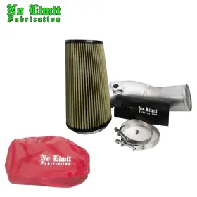 60cairp No Limit Fabrication Raw Cold Air Intake Pg7 With Red Pre-filter For 03 07 Ford 6.0 Powerstroke