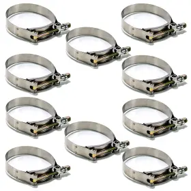 Cla000101 Squirrelly Performance Parts 10pack 2.25 Inch Stainless-steel T Bolt Clamp Corrosion Resistant Hose Clamps