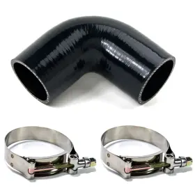 4520-2 System1 Designs 4210 3.5 Inch Black Silicone Coupler 90 Degree Turbo Intake Pipe With 2x T-bolt Clamps
