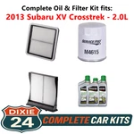 Fits: 2013 Subaru Xv Crosstrek 2.0L Complete Oil, Air & Cabin Filter Kit (0W-20) New. Price: $86.95.