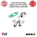 REV9 Turbo Oil Drain Flange Adaptor 1/2" Npt Fits GT25R, GT28R, GT30R, GT35R New. Price: $38.00.