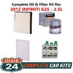2012 Infiniti G25 2.5L Complete Air, Oil & Cabin Filter Kit (5W-30) New. Price: $84.95.
